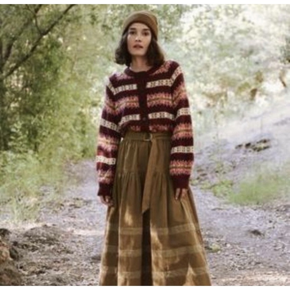 The Great. The Loom Cardigan Sweater SZ 2/M  Rosehip Fair Isle Comfort Crop Fall
